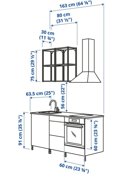 Mutfak Dolabı Kombinasyonu, Beyaz-Antrasit, 163X63.5X222 Cm, Lagan Batarya modelleri
