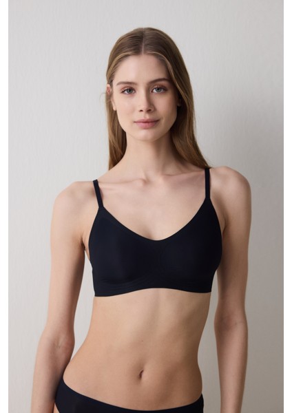 Zerogram - Ribbed Light Invisible Siyah Sütyen