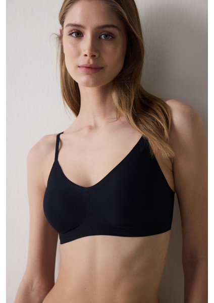 Zerogram - Ribbed Light Invisible Siyah Sütyen