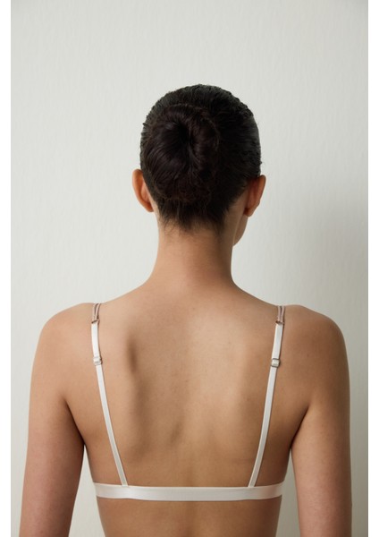 Bej Balensiz Dolgusuz Mikro Dantelli Üçgen Sütyen