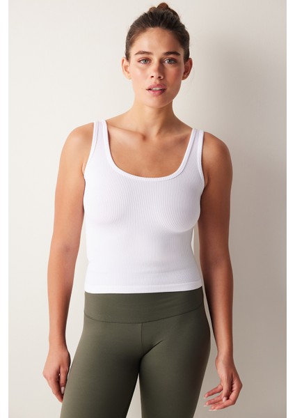 Beyaz Dikişsiz Kare Yaka Seamless Üst