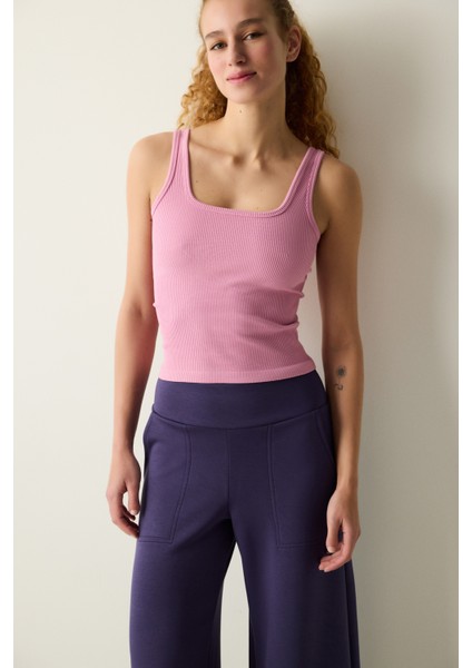 Pembe Dikişsiz Seamless Kare Yaka Üst
