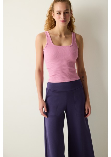 Pembe Dikişsiz Seamless Kare Yaka Üst