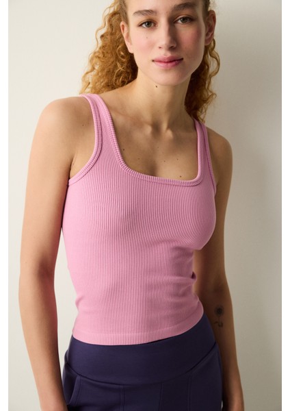 Pembe Dikişsiz Seamless Kare Yaka Üst