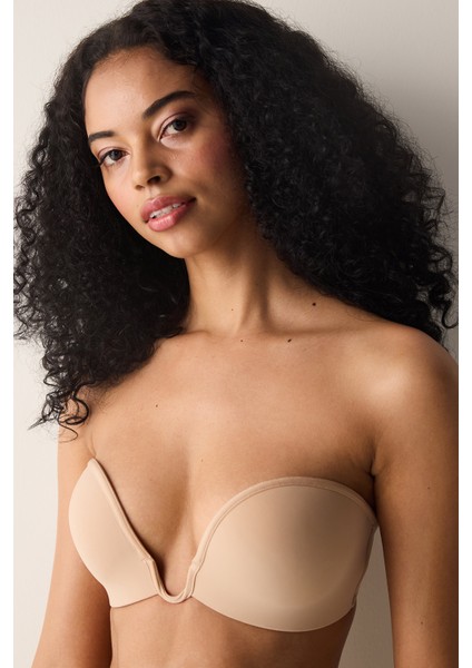 Deep Decollette Bej Sütyen