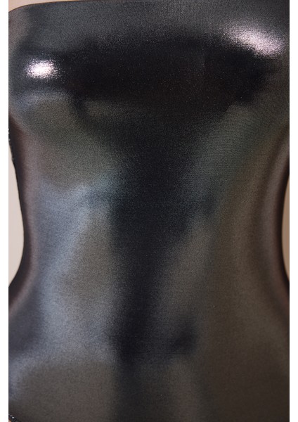 Faylinn Tek Omuz Parlak Gümüş Rengi Mayo - Gamze Erçel Koleksiyonu