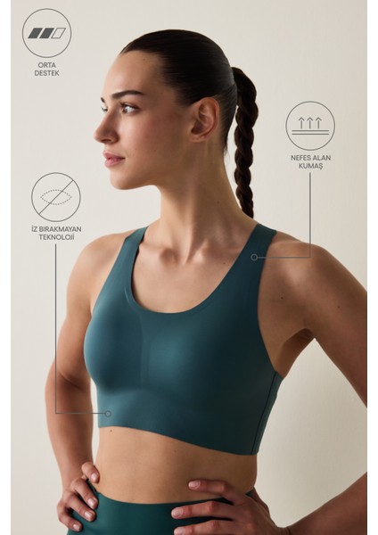#İzbırakmaz Koyu Yeşil Orta Destek Zero Feel Spor Sütyeni