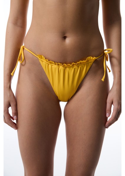 Sarı Super Frill Bağlamalı Düşük Bel Bikini Altı
