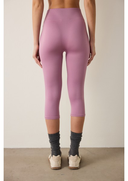 Lila Line Dikişsiz Yüksek Bel Slim Fit Kapri Tayt