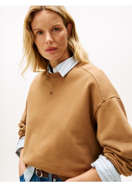 Tonal Flag Mdrn Terry Swtshrt Kadın Kahverengi Sweatshirt - WW0WW45754