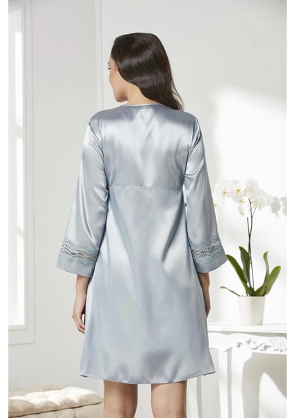 Saten Gecelik Sabahlık Pijama Takım Şort Takım 6'lı Gelin Çeyiz Seti - 6010 Mist modelleri