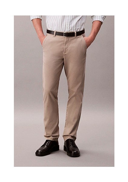 Erkek Slim Fit Pamuklu Chino Pantolon - Bej