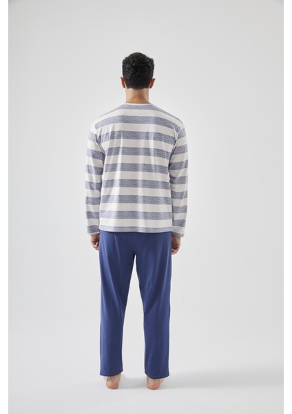 Erkek Pamuklu Uzun Kollu Üst Ayıcık Baskılı Pijama Takımı