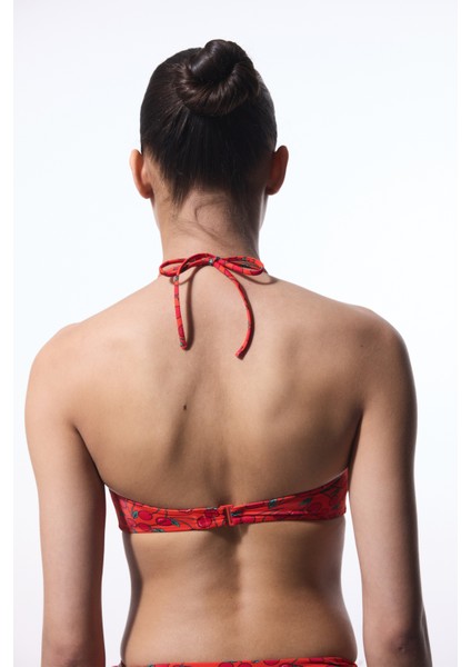 Chery Minimal Kesim Kiraz Desenli Bikini Üstü