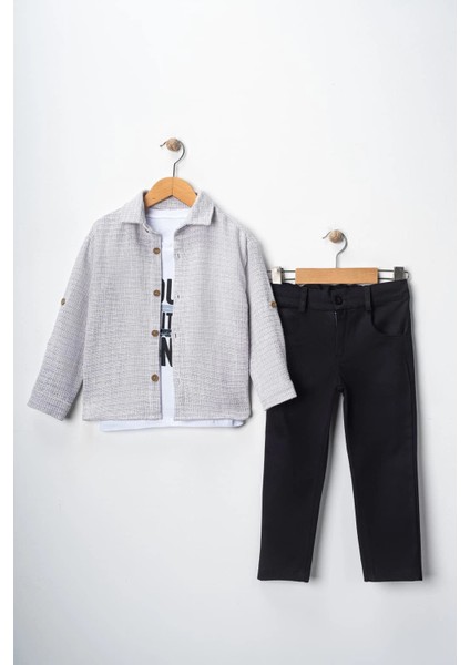 Erkek Çocuk Kolu Ayarlanabilir Gömlekli Pantolonlu Baskılı Tişörtlü Üçlü Spor Takım fiyatları