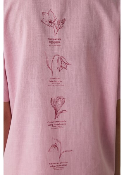 Lila Slogan Baskılı Gömlek Yakalı Pamuklu Kısa Kollu Şortlu Pijama Takımı - Inspired by Flora