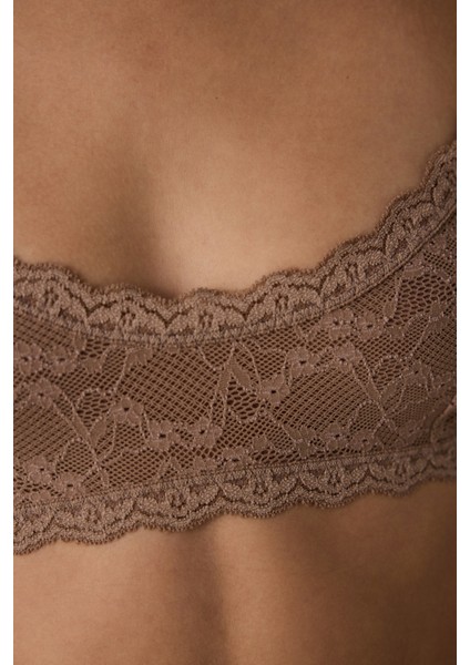 Açık Kahverengi Dantelli Balensiz Dolgusuz Üçgen Sütyen