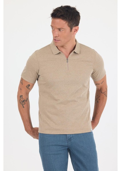 Kahverengi Kısa Kol Düz Suprem Polo Yaka Cepsiz Pamuklu Casual Slim Fit Tişört 1011250164_402