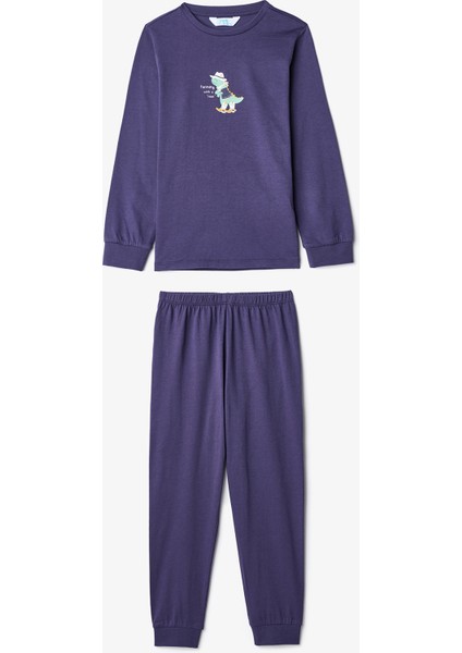 Erkek Çocuk Dino Farm Çizgili Pamuklu Uzun Kollu 2'li Pijama Takımı