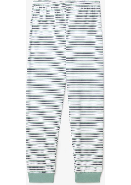 Kırık Beyaz Erkek Çocuk Little Truck Çizgili Pamuklu Uzun Kollu 2'li Pijama Takımı