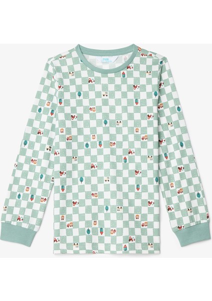 Kırık Beyaz Erkek Çocuk Little Truck Çizgili Pamuklu Uzun Kollu 2'li Pijama Takımı