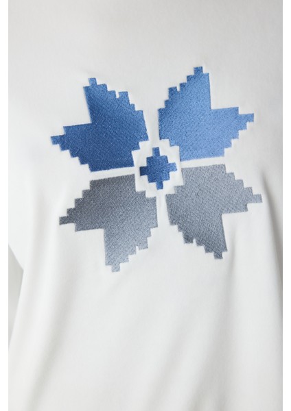 Cute Snowflake Fuzzy Kırık Beyaz Sweatshirt Pijama Üstü