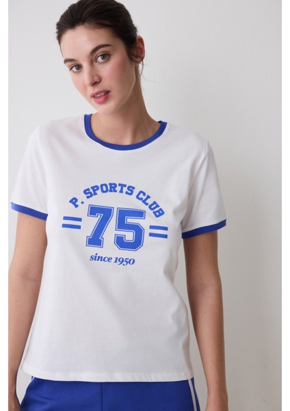 Retro Contrast Binded Kırık Beyaz Tişört