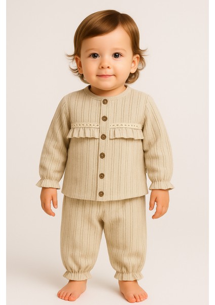 Fırfır Dantel Detaylı %100 Pamuk Müslin Kumaş Bebek ve Çocuk Kız Ikili Takım