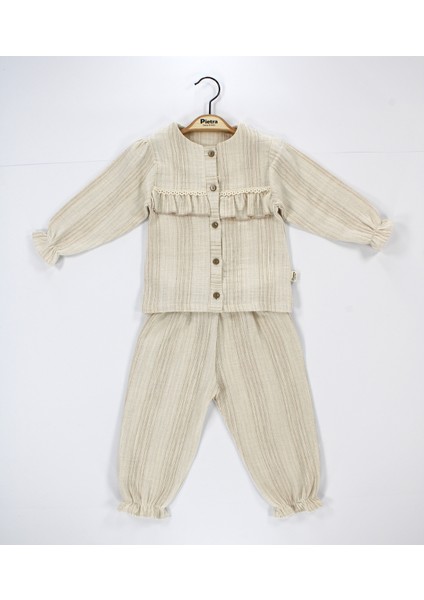 Fırfır Dantel Detaylı %100 Pamuk Müslin Kumaş Bebek ve Çocuk Kız Ikili Takım fiyatları