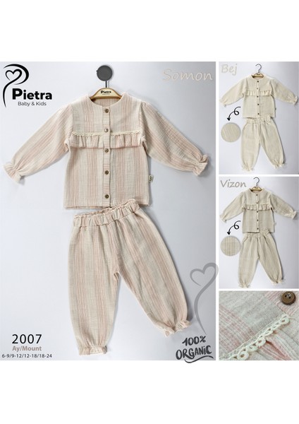 Fırfır Dantel Detaylı %100 Pamuk Müslin Kumaş Bebek ve Çocuk Kız Ikili Takım