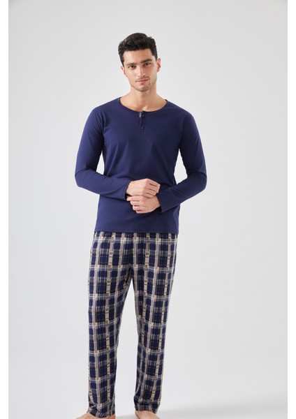 Micro Süet Patlı Düğme Detaylı Erkek Pijama Takımı