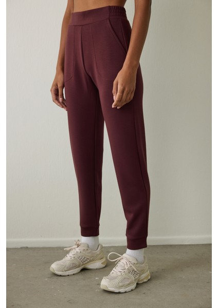 Bordo Silky Feel Cepli Jogger Eşofman Altı