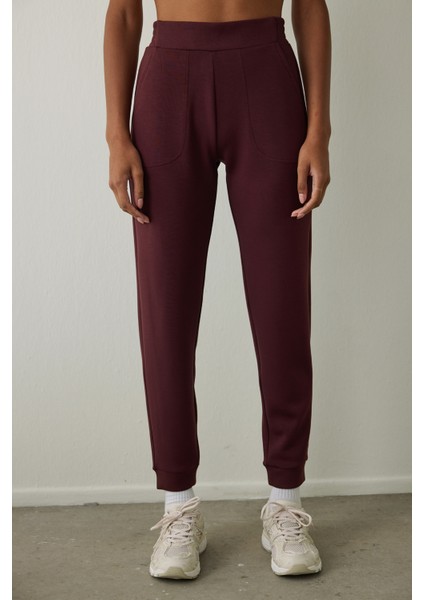 Bordo Silky Feel Cepli Jogger Eşofman Altı