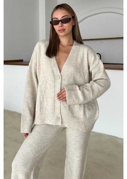 V Yaka Hırka Pantolon Triko Takım Taş 9368-TK