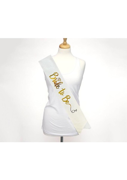 Nessiworld Beyaz Üzeri Altın Italik Alyanslı Bride To Be Yazılı Simli Işıltılı Kuşak Kemer 10X80 cm