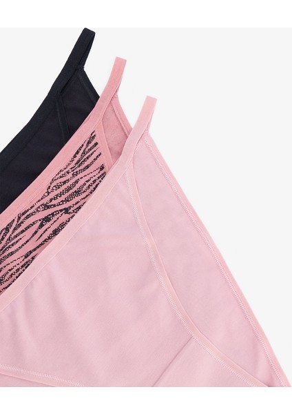 Mix Zebra Desenli İp Detaylı Düşük Bel 3'lü Slip Külot