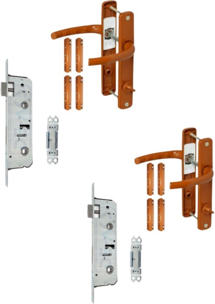 Netpen Pvc Alüminyum Wc Kapı Seti -Kahve Kol, Kilit, 8 Ad. Menteşe ve Karşılık -2 Kapı Seti