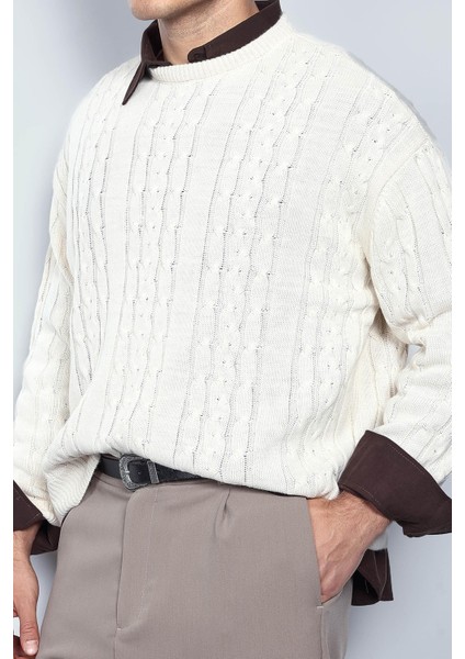 Erkek Oversize Örgü Desenli Triko Kazak Bej fiyatları