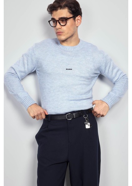 Erkek Regular Fit Bisiklet Yaka Kazak Açık Mavi