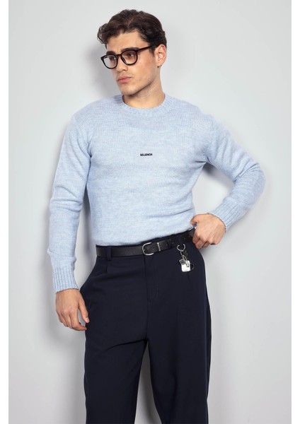 Erkek Regular Fit Bisiklet Yaka Kazak Açık Mavi fiyatları