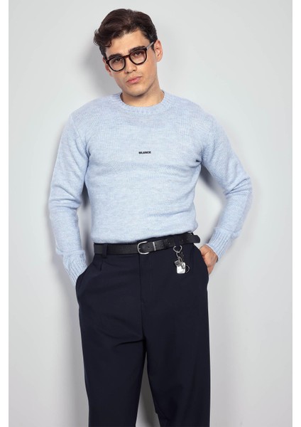 Erkek Regular Fit Bisiklet Yaka Kazak Açık Mavi modelleri