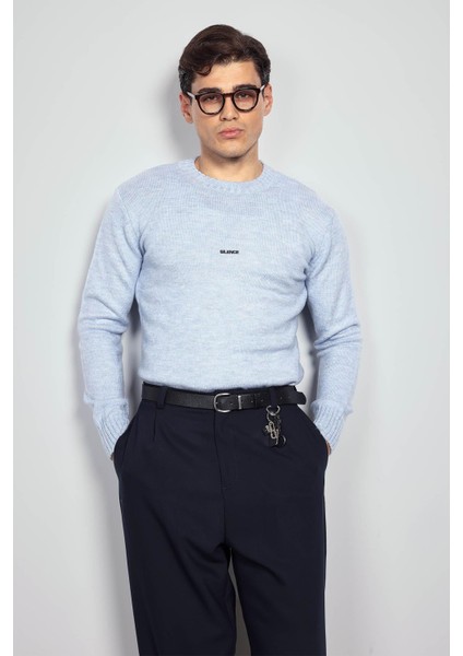 Erkek Regular Fit Bisiklet Yaka Kazak Açık Mavi fırsatları