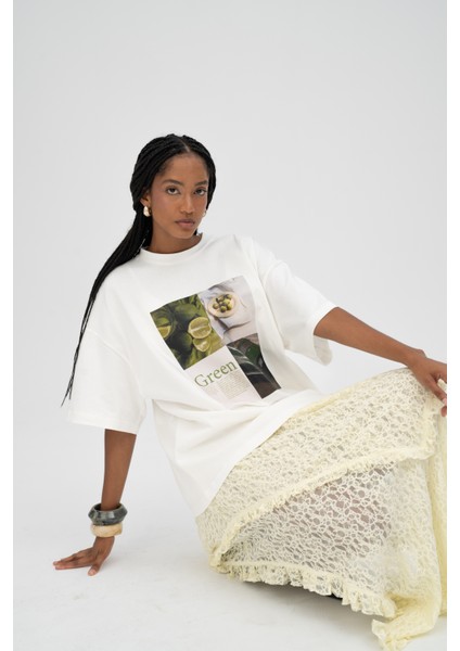 Lime Oversize Beyaz T-Shirt