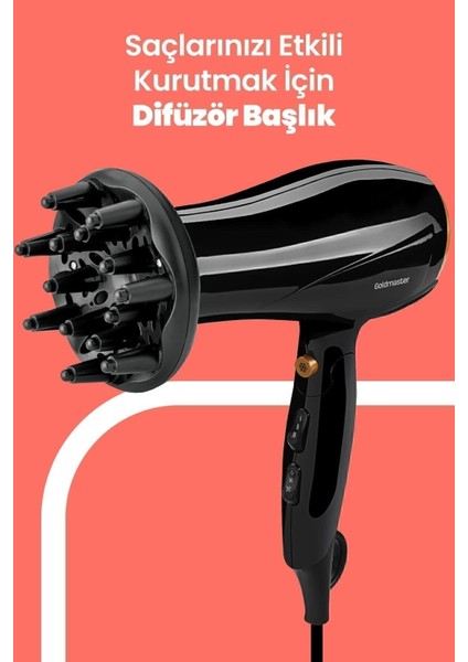 Profesyonel 2400W Katlanabilir Difüzörlü Saç Kurutma Makinesi, Siyah fiyatları