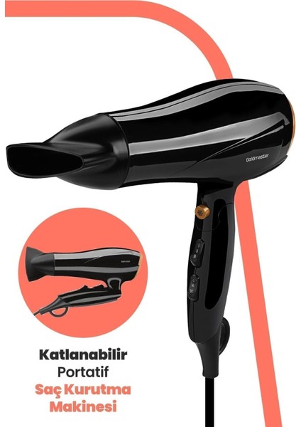 Profesyonel 2400W Katlanabilir Difüzörlü Saç Kurutma Makinesi, Siyah modelleri