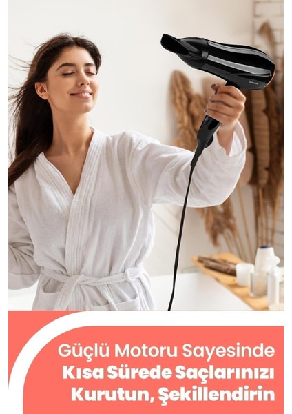 Profesyonel 2400W Katlanabilir Difüzörlü Saç Kurutma Makinesi, Siyah indirimleri