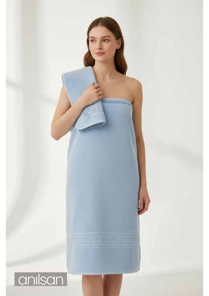 2'li Mavi Greek Banyo Havlusu - 70x140 Cm, 490 Gr, %100pamuk, Spa Ve Otel Havlusu