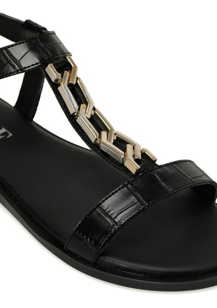 DS24013 4fx Siyah Kadın Düz Sandalet