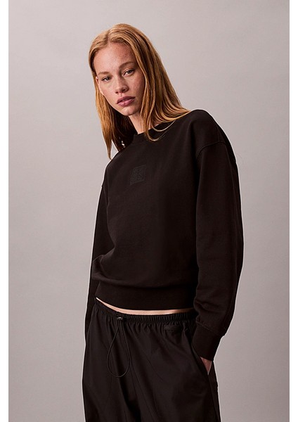 Kadın Regular Kalıp Bisiklet Yaka Sweatshirt - Siyah modelleri