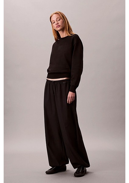 Kadın Regular Kalıp Bisiklet Yaka Sweatshirt - Siyah